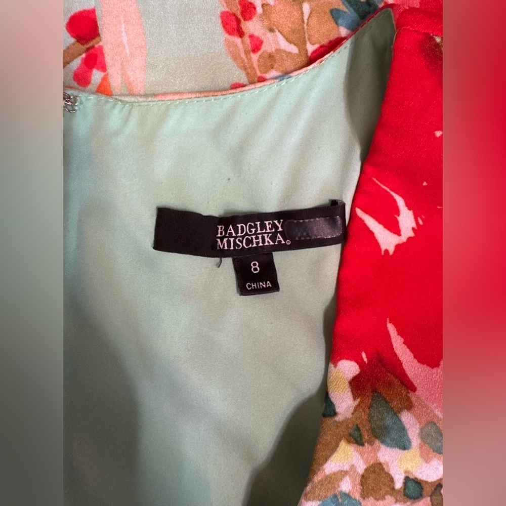Badgley Mischka Floral Dress Aqua Blue Size 8 Classy Luxury Vacation Wedding - Picture 3 of 5